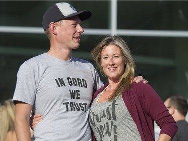 David and Marcie Shand arrive for the first concert of the Tragically Hip's final tour at the Save On Foods Memorial Centre in Victoria on Friday night.