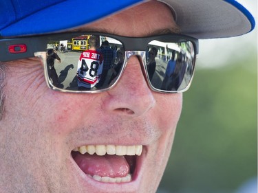 Hip fans are reflected in the sunglasses of Norm Hampton as fans wait for the Save On Foods Memorial Centre to open for the first concert of the Tragically Hip's final tour in Victoria.