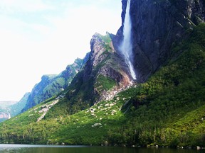 Waterfalls as high as 600 metres tumble down the cliffs surrounding the lake. Michael McCarthy