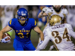 UBC receiver Marshall Cook and the rest of the 'Birds had a tough opening night in a loss Friday to the Manitoba Bisons. (Bob Frid, UBC athletics) [PNG Merlin Archive]