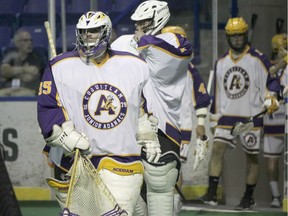 Coquitlam Adanacs goalie Christian Del Bianco made 50 saves in Thursday's 8-6 win over the Mimico Mountaineers in Brampton, Ont., at the Minto Cup. John Hofseth and Dennon Armstrong both had two goals and three assists in the win.