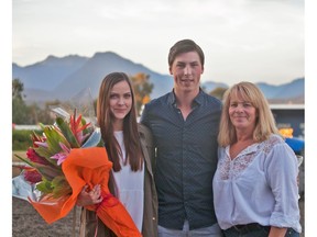 Edmonton Oilers centre Ryan Nugent-Hopkins was in the winner's circle Friday at Hastings Racecourse, flanked by his girlfriend Brianne, left, and trainer Barb Heads following his win with Yukon Belle in the $50,000 CTHS Sales Stake for 2-year-old fillies. (Patti Tubbs Photo)