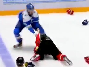 Damir Ryspayev, a 21-year-old defenceman for the Astana Barys, went on a rampage Monday in Kontinental Hockey League preseason game against Kunlun Red Star.