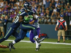 SEATTLE, WA - AUGUST 18:  Running back Troymaine Pope #26 of the Seattle Seahawks rushes for a touchdown against the Minnesota Vikings at CenturyLink Field on August 18, 2016 in Seattle, Washington.