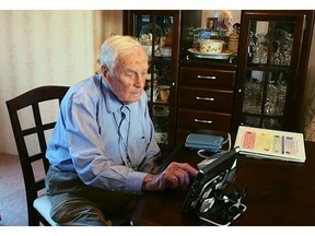 Nanaimo heart patient Maurice King, 89, uses the home health monitoring system offered by Vancouver Island Health Authority in 2016.