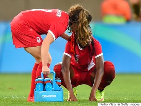 BELO HORIZONTE, BRAZIL - AUGUST 16:  Kadeisha Buchanan of Canada shows her emotion after the Women's Semi Final match between Germany and Canada on Day 11 of the Rio 2016 Olympic Games at Mineirao Stadium on August 16, 2016 in Belo Horizonte, Brazil.  (Photo by Pedro Vilela/Getty Images)