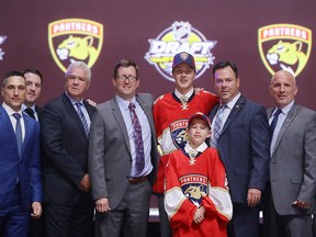 Henrik Borgstrom celebrates with the Florida Panthers after being selected 23rd during round one of the 2016 NHL Draft on June 24, 2016 in Buffalo, New York.