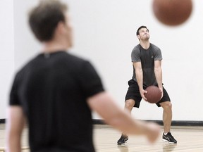 Calgary Flames' Lance Bouma works out at South Delta Secondary School in Tsawwassen earlier this week.