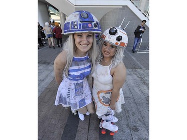 Laura Murray (left) as R2-D2 and Clarisse Deguzman (right) as BB-8 eople dress up in character for the Anime Revolution at Vancouver Convention Centre in Vancouver, BC. August 5, 2016. Anime Revolution is the largest three-day Anime convention located in Vancouver, Canada.