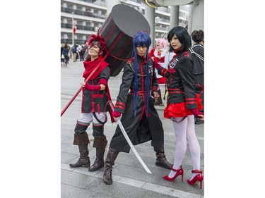 Ven Tsun, Isho and Nooblet, left to right from the Japanese manga series D. Grayman pose at Anime Revolution, a three-day convention of  activities, exhibits, panels and performances of the popular Japanese-born anime art form in Vancouver Sunday August 7, 2016.