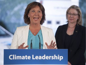 Richmond, BC: AUGUST 19, 2016 -- BC Premier Christy Clark with BC Environment Minister Mary Pollak at the Carbon Capture Institute in Richmond, BC Friday, August 19, 2016 where she unveiled her government's action plan to reduce greenhouse gas emissions.