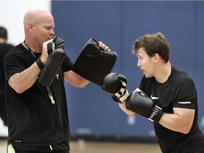 Montreal Canadiens forward Brendan Gallagher gets in an off-season workout with his father Ian at South Delta Secondary School.