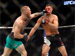 Conor McGregor rearranges Nate Diaz's face during their welterweight rematch at August's UFC 202 in Las Vegas.