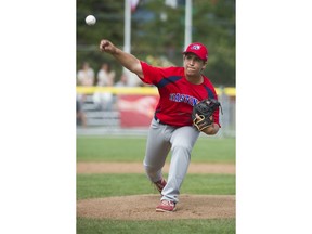 Nicola Barba pitches for Hastings during Wednesday's 14-4 win over the Diamond Baseball Academy of Quebec at the Canadian Little League Championships.