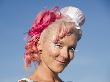 Gemma Doyle brings white eyelashes and a splash of colour to Le Diner en Blanc at Concord Pacific Place Vancouver, August 18 2016.