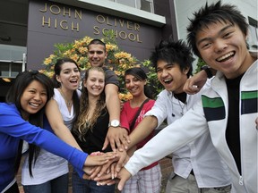 John Oliver secondary school students react in June 2009 to news that their school was one of the most consistently improving schools, according to the Fraser Institute’s report card.