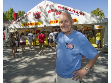Thousands of people enjoyed the sunshine for the opening of the PNE in Vancouver, BC Saturday, August 20, 2016. Pictured is Bill Konyk, also-known-as Hunky Bill, who is the king of the perogy at the PNE who has been at the fair for 50 years.