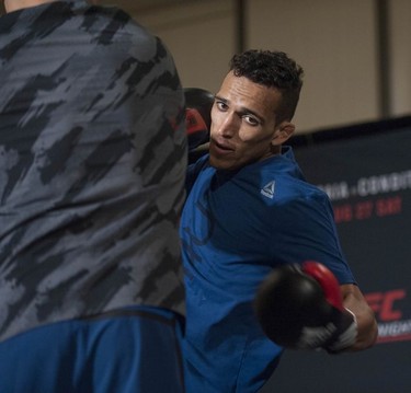 UFC fighter Charles Oliveira works out at the Hyatt Regency hotel in Vancouver on Thursday. The featherweight will face Anthony Pettis on the main card of UFC on FOX 21 at Rogers Arena on Saturday.