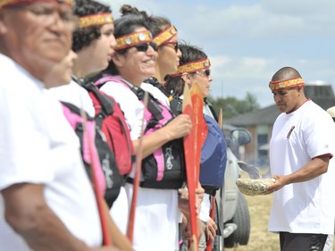 Musqueam Indian Band members gathered for a ceremony on Aug. 6. to launch a journey canoe carved from a 350-year-old cedar log.