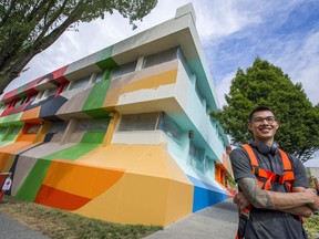 Artist Scott Sueme in front of a mural project at 5 East 8th Avenue in Vancouver he is working on for the inaugural Vancouver Mural Festival.