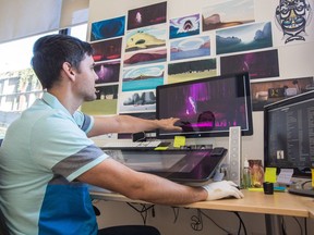 Christopher Auchter works on The Mountain of SGaana, his animated film, at the National Film Board B.C. and Yukon offices in Gastown.