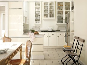 White continues to be incredibly popular, for fall, says Benjamin Moore colour consultant Sharon Grech, but it's creamier in colour (such as their Ballet White) and looks great set against white white, as seen in this kitchen.