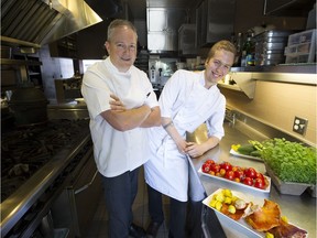 Long-time chef Scott Jaeger at the Pear Tree Restaurant with Michael Roszell, a young chef he is mentoring.