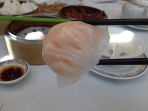 0911 dumpling. Har gow (shrimp dumplings) from Shiang Garden. Tourism Richmond photo. [PNG Merlin Archive]