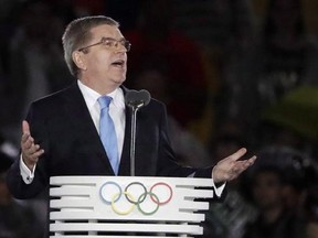 IOC President Thomas Bach delivers a speech during the closing ceremony in the Maracana stadium at the 2016 Summer Olympics in Rio de Janeiro, Brazil, Sunday, Aug. 21, 2016. Bach arrived in South Korea on Thursday for a two-day visit to inspect preparations for the 2018 Winter Olympics in Pyeongchang. THE CANADIAN PRESS/AP, Matt Dunham