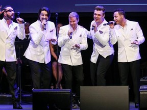 FILE - In this May 19, 2016 file photo, A.J. McLean, from left, Kevin Richardson, Brian Littrell, Nick Carter and Howie Dorough of the Backstreet Boys perform at the 12th Annual MusiCares MAP Fund Benefit Concert held at The Novo by Microsoft, in Los Angeles. Backstreet will be back - and back and back and back _ in Las Vegas. The pop group Backstreet Boys confirmed reports Friday, Sept. 23, 2016, they will begin a Planet Hollywood residency next year. (Photo by John Salangsang/Invision/AP, File