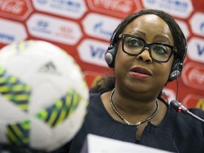 FILE - This is a Tuesday, July 5, 2016 file photo of FIFA Secretary General Fatma Samoura as she speaks during a news conference in Moscow, Russia. Samoura insisted Monday Sept. 26, 2016 that the fight against racism is being taken &ampquot;very seriously&ampquot; despite the governing body&#039;s task force overseeing discrimination being abolished. (AP Photo/Pavel Golovkin, File)