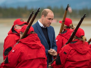 Prince William, Duke of Cambridge meets Canadian Rangers as he arrives at Whitehorse Airport on September 27, 2016 in Whitehorse, Canada.