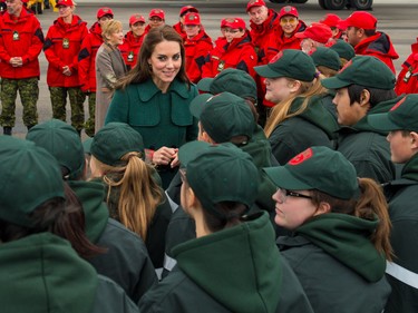 Catherine, Duchess of Cambridge meets Canadian Rangers as she arrives at Whitehorse Airport on September 27, 2016 in Whitehorse, Canada.