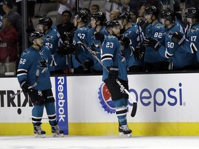 Barclay Goodrow celebrates his Stanley Cup-winning goal against the Vancouver Canucks Prospects Tuesday in San Jose.