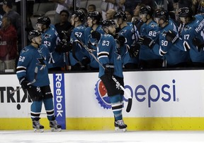 Barclay Goodrow celebrates his Stanley Cup-winning goal against the Vancouver Canucks Prospects Tuesday in San Jose.