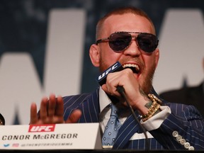 Conor McGregor addresses the media at the UFC 205 press conference at The Theater at Madison Square Garden on Tuesday in New York City.