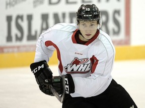 Owen Hardy in action for the Vancouver Giants during pre-season training at the Ladner Leisure Centre in Delta on Sept. 13. 'He doesn’t ever take a shift off. He’s an honest player,' says Giants coach Jason McKee of Hardy. NICK PROCAYLO/PNG