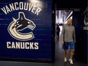 Manny Malhotra at the Canucks' training camp in 2013.