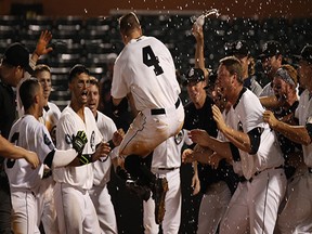 The Generals celebrate Tyler O'Neill's walk-off homer in game one of the Division Series. (Cody Cunningham/Jackson Generals)
