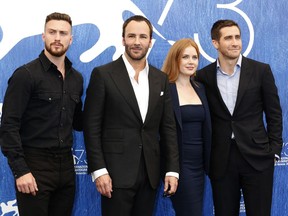 Aaron Taylor-Johnson, Tom Ford, Amy Adams and Jake Gyllenhaal attending the photocall ahead of the premiere of 'Nocturnal Animals' at Sala Grande, on Friday during the 73rd Venice Film Festival.