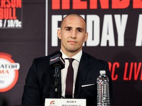 Rory MacDonald faces the media at Bellator 160 at the Honda Center after signing with the promotion in