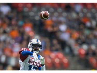 Montreal Alouettes' quarterback Rakeem Cato passes against the B.C. Lions during the first half of a CFL football game in Vancouver, B.C., on Friday September 9, 2016.