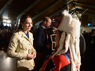 The Duke and Duchess of Cambridge greet native elders in Bella Bella, B.C., Monday, Sept. 26, 2016 as their royal visit to Canada continues.