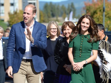 The Duke and Duchess of Cambridge arrive for an event at the University of British Columbia's Okanagan campus in Kelowna, B.C., Tuesday, Sept. 27, 2016.