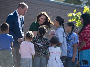 The Duke and Duchess of Cambridge greet children at the University of British Columbia campus in Kelowna, B.C., Tuesday, Sept 27, 2016.