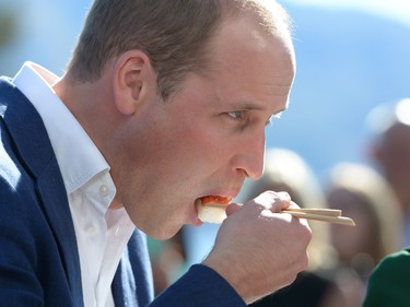 The Duke of Cambridge samples some sushi at the Mission Hill Winery in Kelowna, B.C., Tuesday, Sept. 27, 2016.