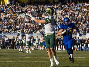 The Saskatchewan Huskies were a step ahead of the host UBC Thunderbirds who fell 20-10 before almost 8,000 fans Saturday. (Bob Frid, UBC athletics)