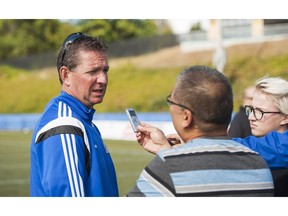 UBC Thunderbirds head coach Mike Mosher, now in his 21st season on the job, won his 199th game Saturday. His 200th victory could come Sunday against UNBC at Thunderbird Stadium. (Rich Lam, UBC athletics) [PNG Merlin Archive]