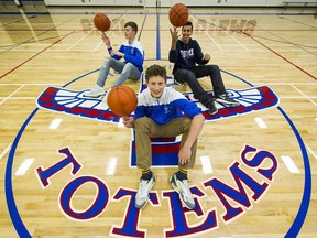 High school senior Brian Wallack (in front), friends with Waylon Saliken (left) and Raj Hundal at Surrey’s Semiahmoo secondary, was too young to remember when the Grizzlies pounded the hardwood at General Motors Place, but he’s grown up and thrived enough in a local basketball culture to value the tickets he bought online for Saturday’s NBA pre-season game at Rogers Arena between the Toronto Raptors and the NBA finalist Golden State Warriors.