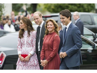 VANCOUVER,BC:SEPTEMBER 25, 2016 -- Prince William, Duke of Cambridge and Catherine, Duchess of Cambridge and Prime Minister Justin Trudeau and his wife Sophie Grgoire Trudeau walk into the Immigrant Services Society of BC in Vancouver, BC, September, 25, 2016. (Richard Lam/PNG) (For ) [PNG Merlin Archive]